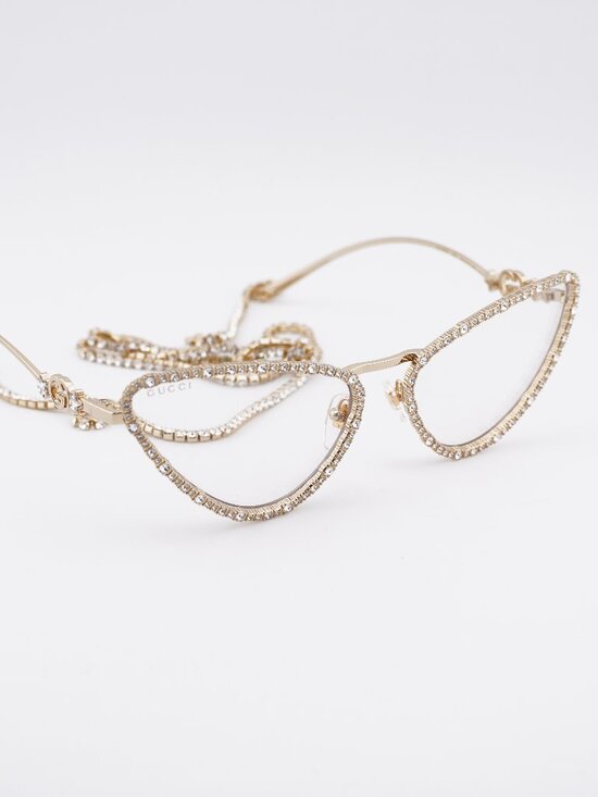 Gucci GG1569S 002 Sunglasses Gold with White Stone Cat Eye Frame, Brown Lenses main image 9